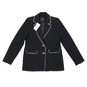 7 For All Mankind Women's Tweed Blazer Size L Black White Trim Two Button NWT